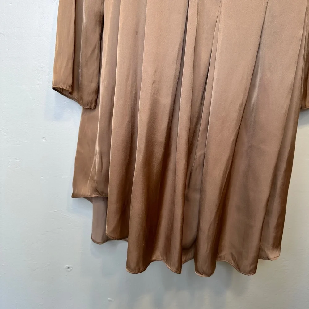Calypso St Barth Satin Jewel Tone Gold Charmeuse Pleated Baby Doll Tunic Blouse - Picture 7 of 14